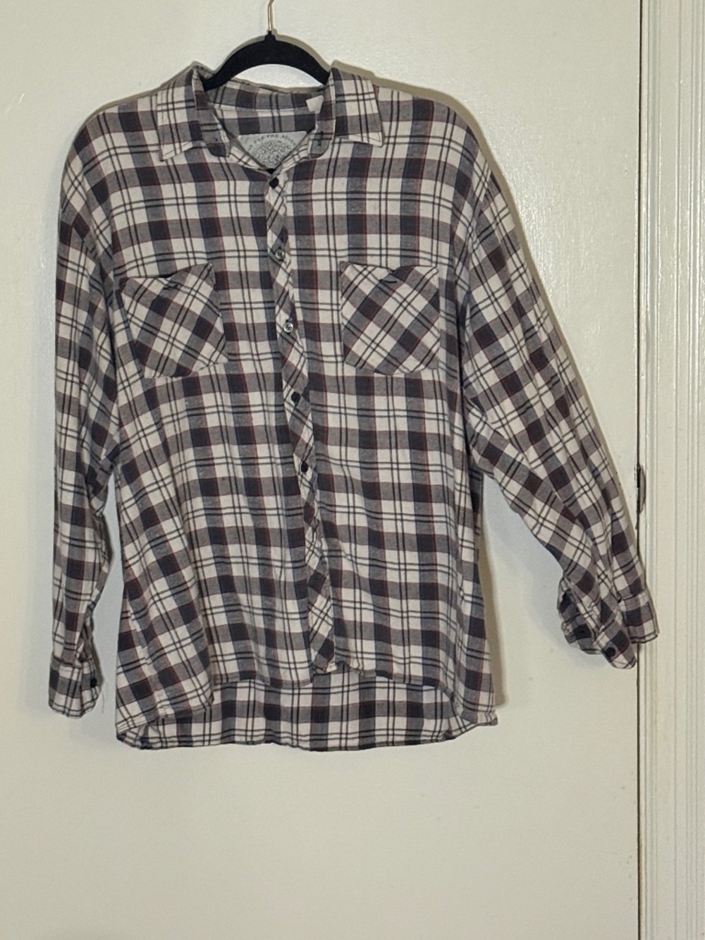 Vintage Elbow Brand Flannel Shirt White Stripe Gorpcore Preppy Button Up Men's L